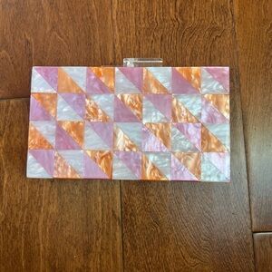 Pink and Orange Geometric Clutch